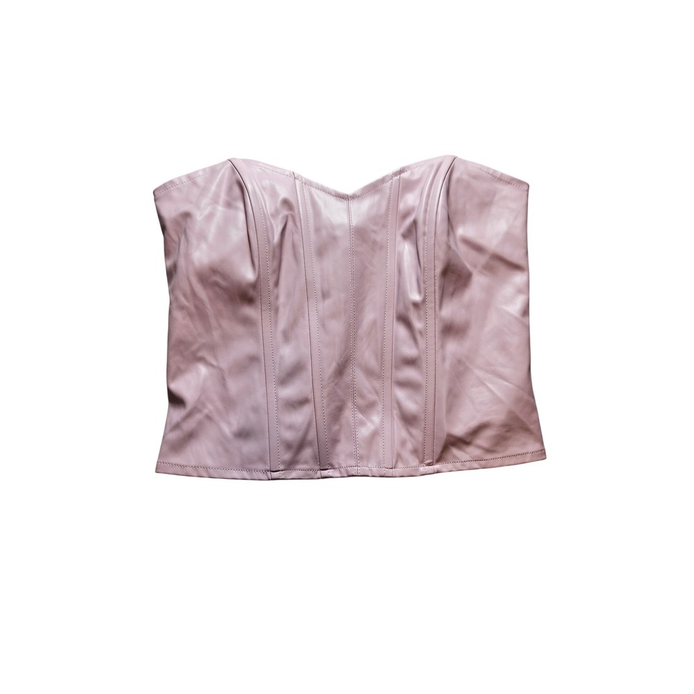Adika Pink/Purple Faux Leather Corset Strapless Bustier Zipper Back Sweetheart S